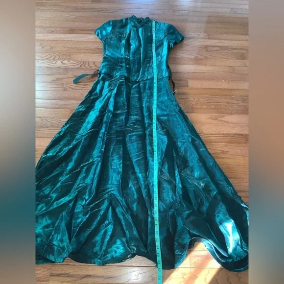 Vintage Laura Salkin Emerald Green Short Sleeve Maxi Formal Dress Size 11/12 - Picture 14 of 14